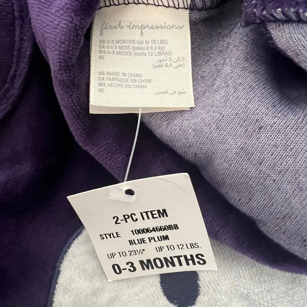 First Impressions Penguin Coverall One Piece With Hat purple gray baby costume